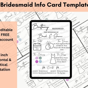 Tarjeta de información de dama de honor, plantilla Canva, tarjeta de información de fiesta nupcial, tarjeta de información de dama de honor Plantilla de tarjeta de información de dama de honor de boda boho moderna