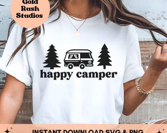 Happy Camper SVG PNG, Camping design for Cricut, Girls Trip Clipart, Outdoor Adventure