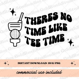 ティーボールとクラブが付いたレトロスタイルのゴルフSVG - ティータイムほど楽しい時間はない、ゴルフカートのデカール、ゴルフの駄洒落SVG、ゴルフ愛好家のための面白いゴルフSVG