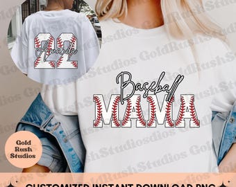 Personalized Baseball Mom PNG, Custom baseball Clipart for making t-shirts, sweaters etc. Game Day Sublimation, Customized Sport Mom Design