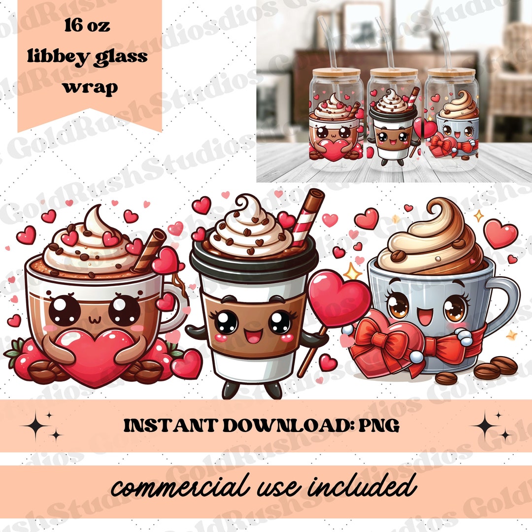 LIBBEY GLASS PNG, Valentine Cup Wrap, Libby Glass Wrap, Kawaii