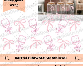 Libbey Glass Can svg "Pickleball Bows", Pickleball svg, glass cup svg, pickleball cut file, pickleball paddles, bow libbey glass,