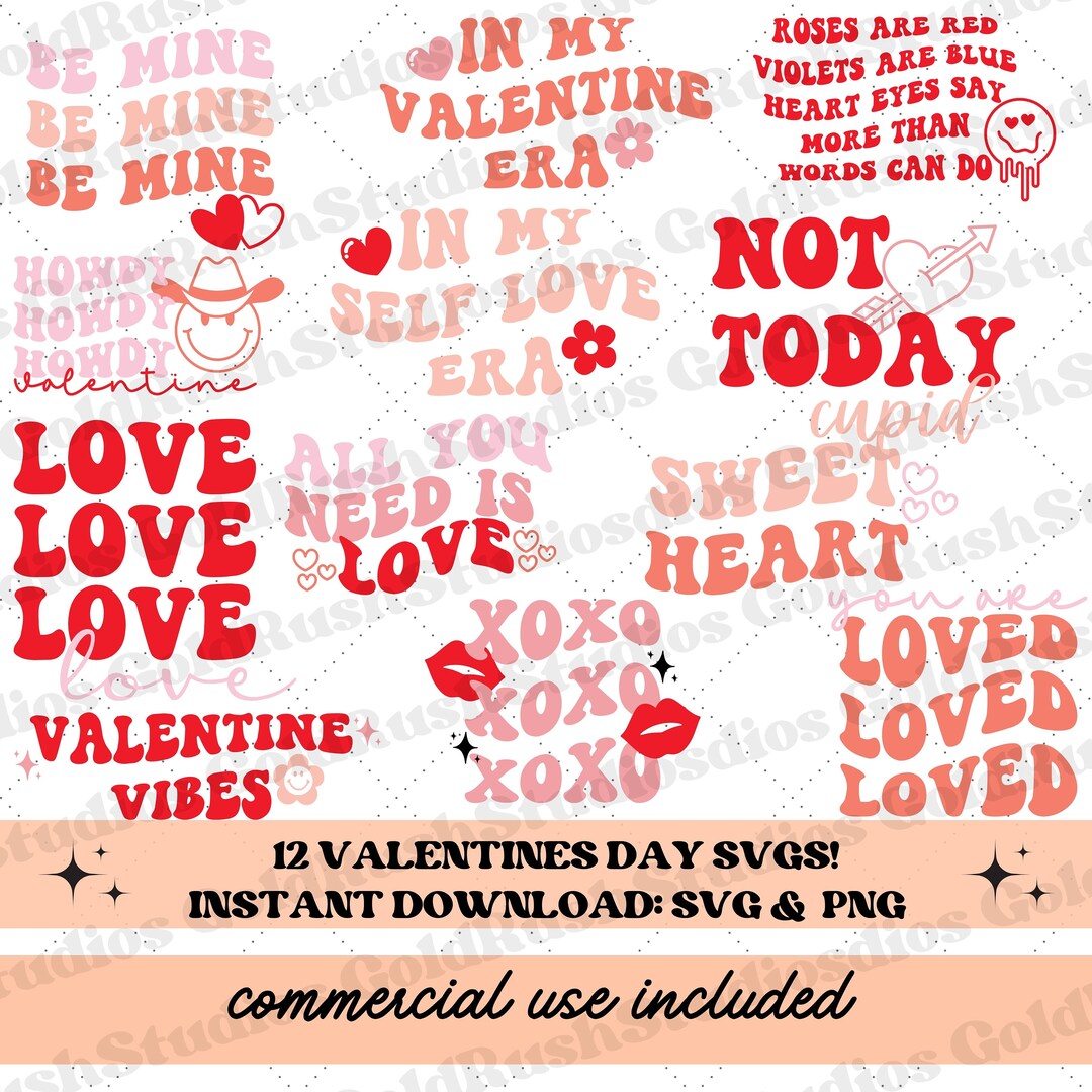 Retro Valentines Day SVG Bundle, Happy Valentines Day Svg, Xoxo Svg ...