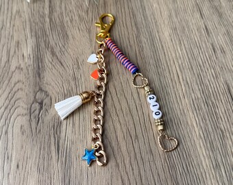 orange and blue bag charm | keychain | tailored by tess