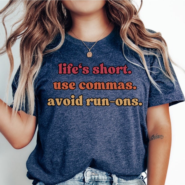 Funny Grammar Shirt, English Teacher Shirt, Funny Punctuation Commas Shirt, Kids English Shirt, Trex Teacher Shirt, Kindergarten Shirt