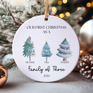 Custom Family of Three Christmas Ornament, New Baby's First Xmas Ornament, Personalized Baby Name Ornament, First Christmas Ornament