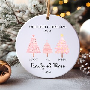 Custom Family of Three Christmas Ornament, New Baby's First Xmas Ornament, Personalized Baby Name Ornament, First Christmas Ornament