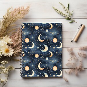 Spiral Notebook With Moons, Witchy Moon Phases Tarot Spiral Journal, Dream Journal, Spellbook, Green witch grimoire, Personal diary