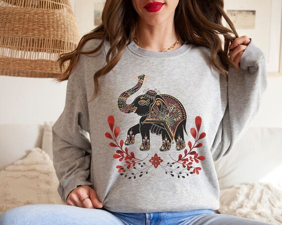 Buy Elephant Sweatshirt Boho Sweatshirt Botanical Sweatshirt Norwegian Folk Art Sweater Vintage Cottage Core Women Pullover Scandinavian Online in India Etsy