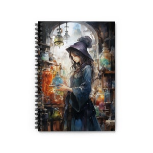 Tarot Witch Notebook, Witchy Moon Phases Spiral Journal, Dream Journal, Spellbook, Green witch grimoire, Celestial Witches journal