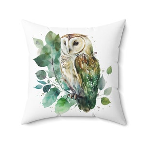 Owl Nature Cottagecore Throw Pillow, Decorative Accent Pillow, Fairytale pillows, Boho Botanical Forest pillow, Woodland pillow, Bird Pillow