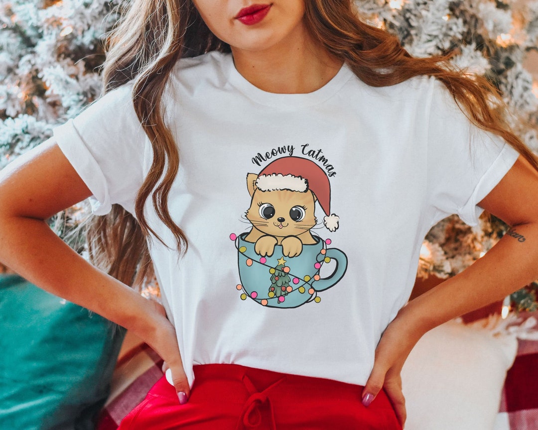 Meowy Christmas TShirt Cat Christmas Shirt Comfort Colors Etsy España
