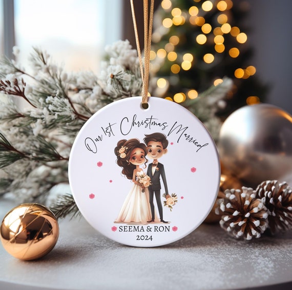 Custom first married christmas ornament discount