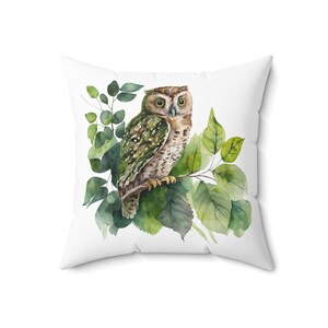 Owl Nature Cottagecore Throw Pillow, Decorative Accent Pillow, Fairytale pillows, Boho Botanical Forest pillow, Woodland pillow, Bird Pillow