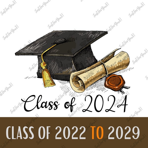 Classe del 2024, dal 2022 al 2029 PNG SVG Laurea Design 2023 Sublimazione per laureati di classe senior, PNG laureato, Stampa di camicie di design stampabile