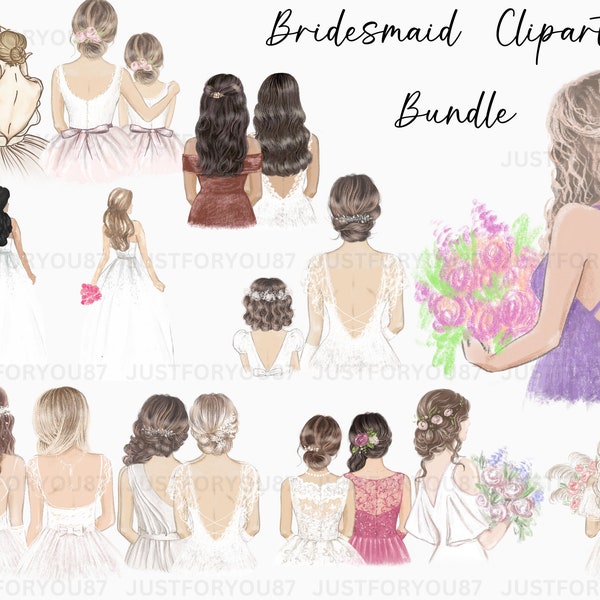 Bridesmaid clipart, Clipart Best Friends Clipart Bride, Wedding Team Bride Clip Art, Bridesmaid illustration, instant digital download