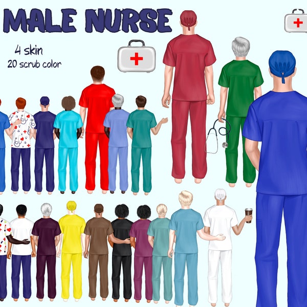 Male Nurse Custom Portrait, Male Nurses Clip Art, Doctor Clip Art, Medic, Medical Staff Clipart, sublimation design png, Digital download