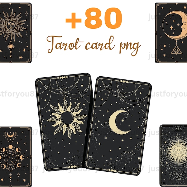 Tarot cards Png, Witch tarot Png, Major Arcana Png, Fortune Tarot Card Illustration, Black tarot card png, Magical Sun png, Magical Moon png