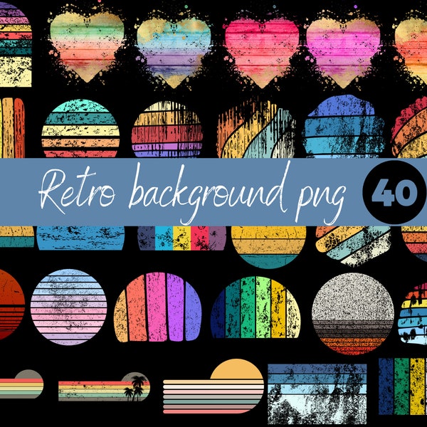 Retro Background Png, Retro Sunset Sublimation Background, Vintage Sublimation Design, Circle Design Elements Clipart, Instant Download