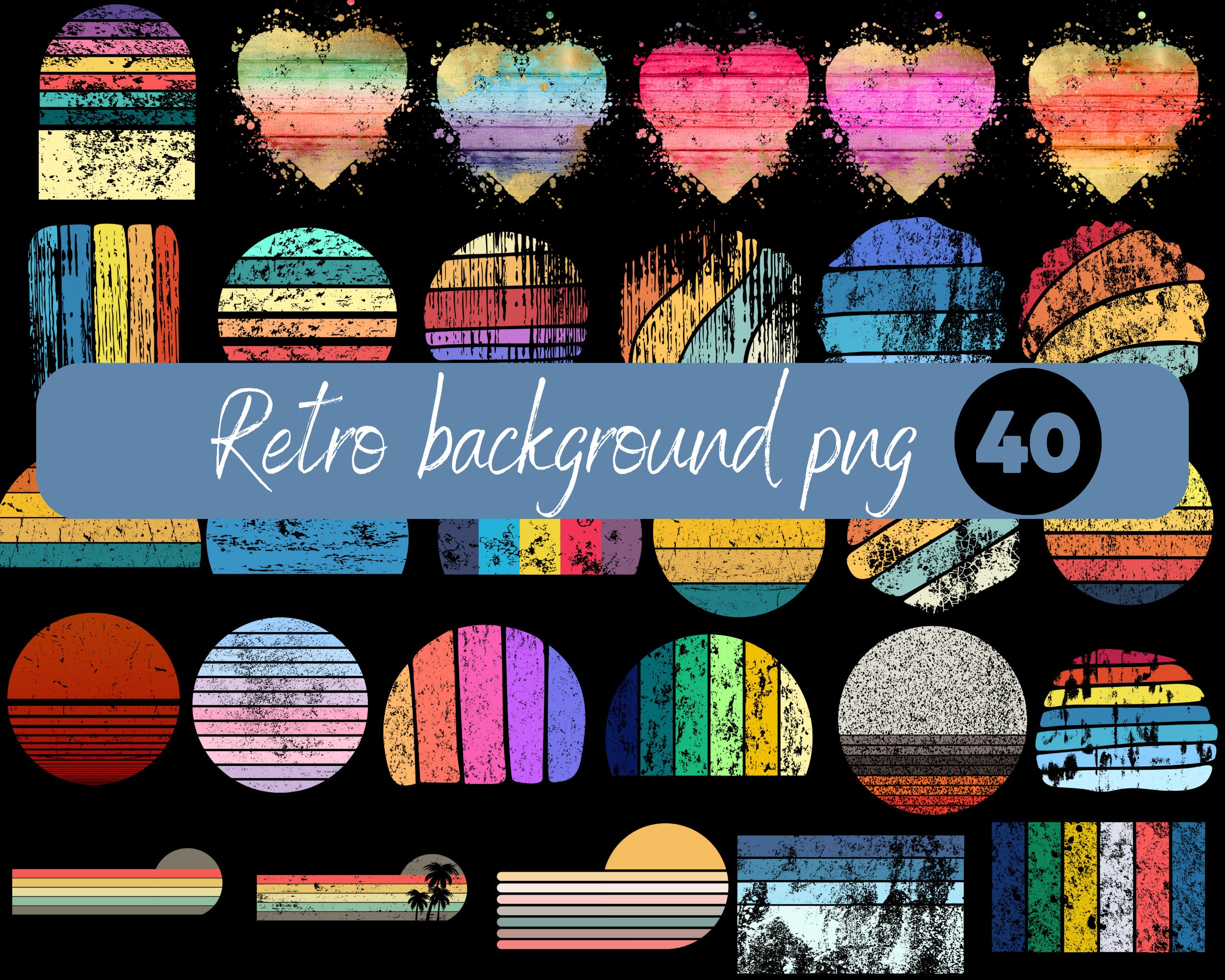 Retro Background Png Retro Sunset Sublimation Background Etsy
