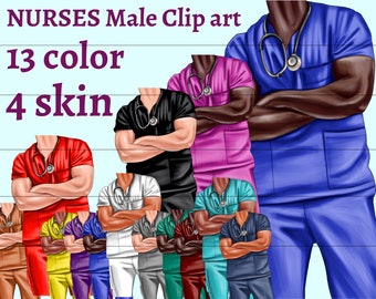 NURSES Male gift Clip art, Nurse Png Bundle, Doctor Nurse Clipart, African American Clipart, nurse Fashion Illustration, NURSE Scrubs png