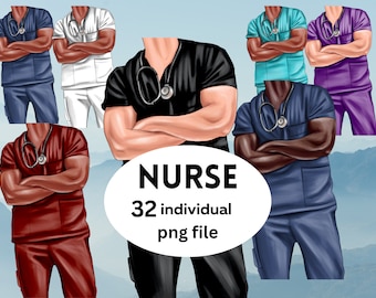 NURSES Male gift Clip art, Nurse Png Bundle, Doctor Nurse Clipart, African American Clipart, nurse Fashion Illustration, NURSE GRAPHICS png