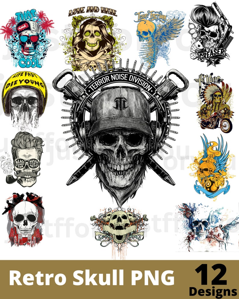 Human Skulls Png, Skulls Png Bundle,skulls Art Png , Retro Skull