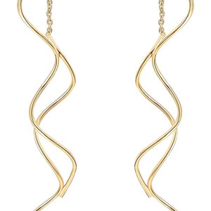Dangle Earrings - 18K Yellow gold plated 925 sterling silver lightweight spiral threader dangle earrings