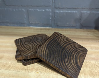 Hand cut, Rustic stained wooden coasters, 4 pack, Made to order