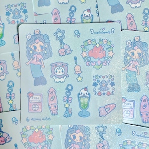ik hou van koppotigen stickervel | schattig handgemaakt stickervel | planner- en dagboekstickers | onder de zee-stickers | oceaanesthetiek