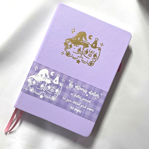 cute A5 PU journal, pastel  journal, PU leather  journal, kawaii journal, cute purple journal, cute notebook, original characters