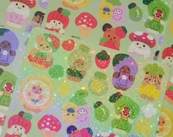handmade fruit calico critters inspired sticker sheet, cute handmade sticker sheet, happy mail stickers, planner & journal stickers