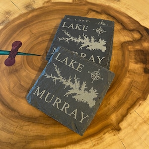Slate Laser Engraved Lake Murray South Carolina Drink Coasters / Slate Coasters / Drink Coasters
