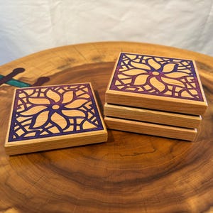 Drink Coasters / Cherry Resin Drink Coasters / Resin Coasters / Set of 4 / Wood Coaster / Flower Coasters