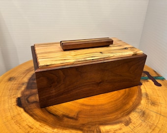 Wood Box / Wooden Box with Lid / Hand Crafted / Keepsake Box / Walnut and Ambrosia Maple / Jewelry Box / Storage box