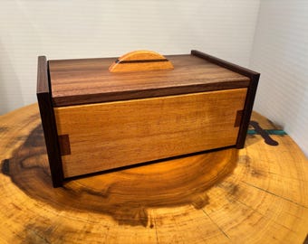 Handmade Mahogany and Dark Walnut Wood Box: Keepsake Box with lift off lid