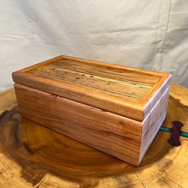 Wood Box / Wooden Box with Lid / Hand Crafted / Keepsake Box / Cherry and Spalted Oak / Jewelry Box / Storage box