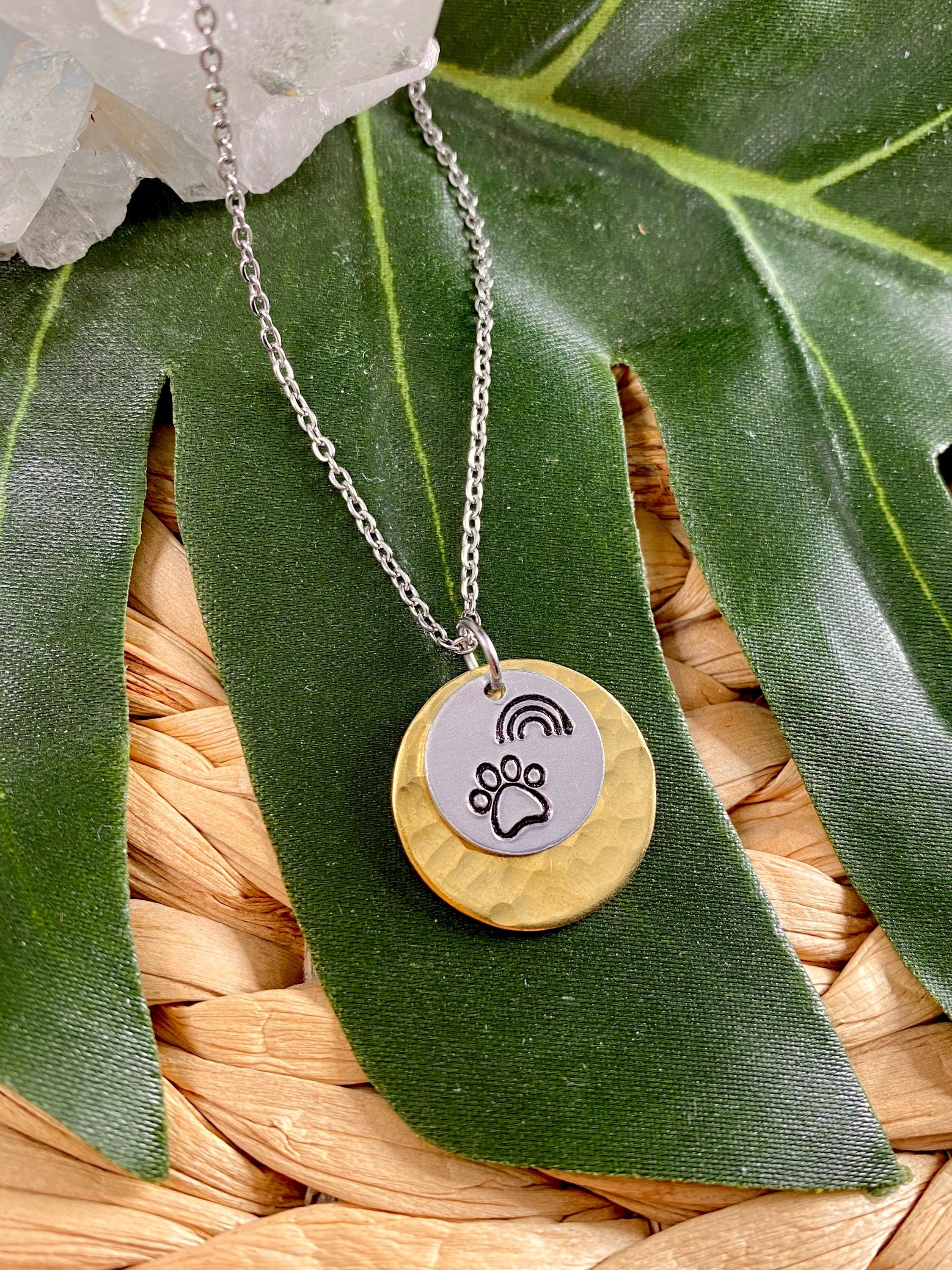 Rainbow Bridge Paw Print Necklace: Hand Stamped Pet Memorial Jewelry - Etsy