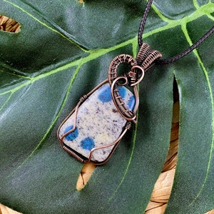 K2 Jasper Wire Wrapped Pendant Copper One Of A Kind Jewelry Blue