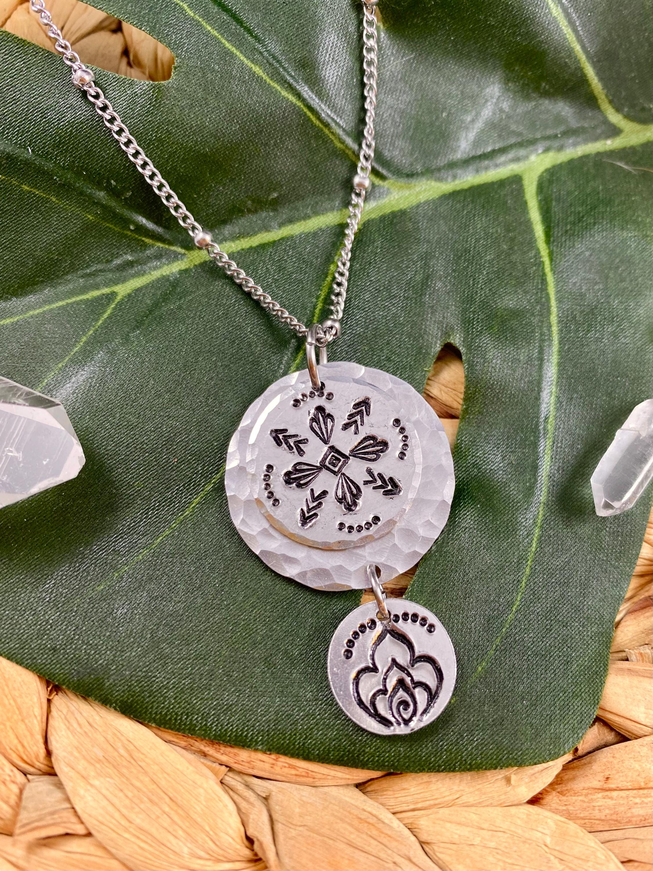 Mandala Henna Stamped Pendant Necklace: Boho Layered Jewelry