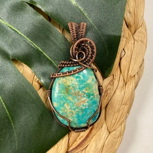 Chrysocolla Wire Wrapped Pendant Copper One Of A Kind Jewelry Blue