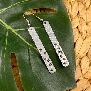 Star Hammered Bar Earrings, Aluminum, Stainless Steel, Lightweight, Jewelry, Hand Stamped Jewelry, Silver