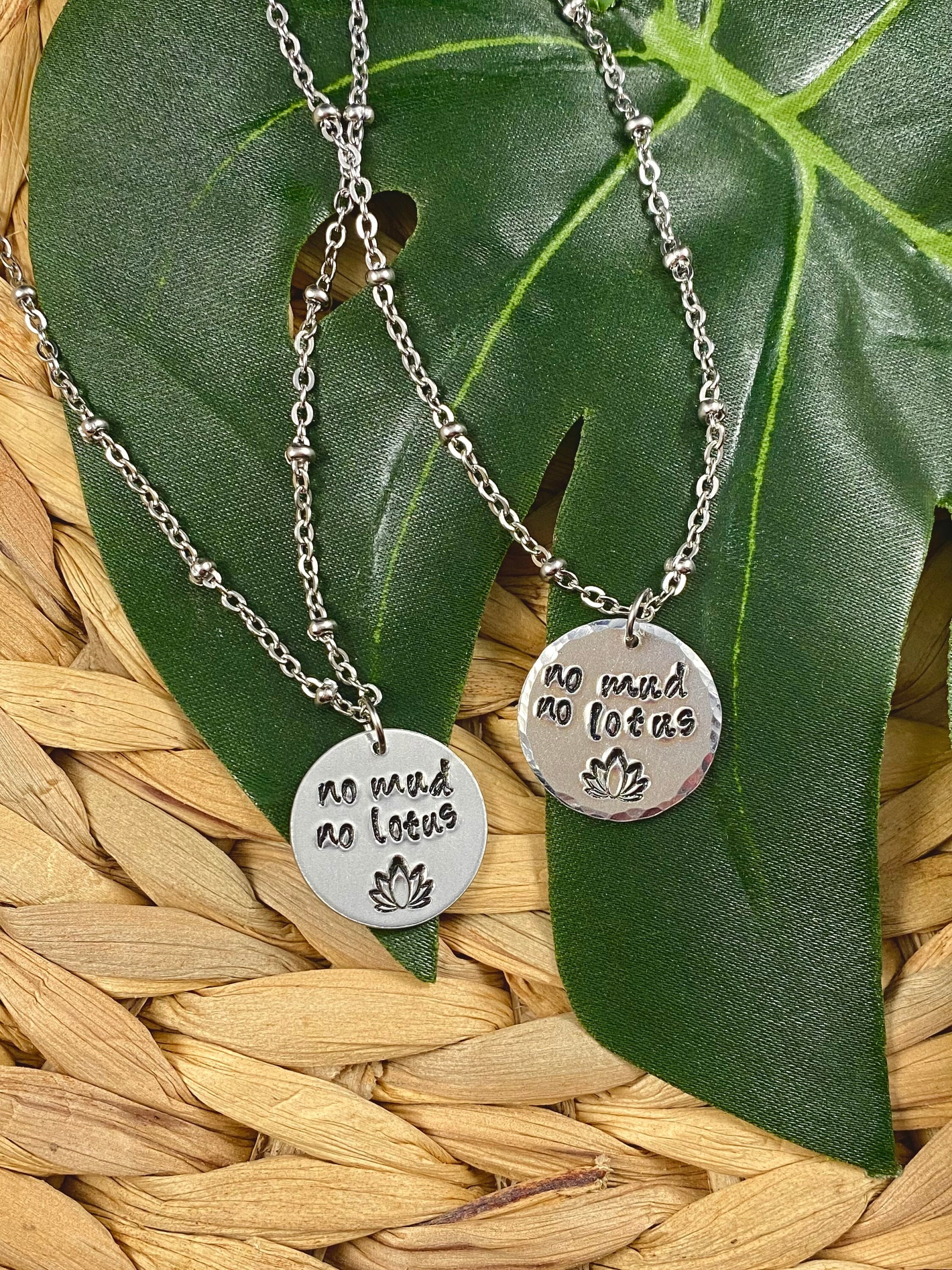 No Mud No Lotus, Necklace, Pendant, Hand Stamped Jewelry, Aluminum