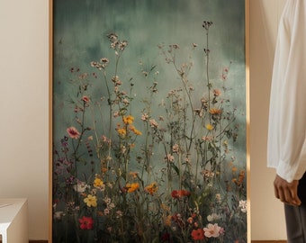 Wildflower Field Framed Wall Art, Vintage Botanical Landscape Print, Floral Decor, Modern Farmhouse Art, Field Of Flowers Canvas #2