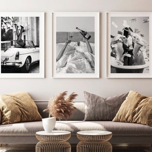 Girls Just Wanna Have Fun - Set of 3 Black and White Luxury Fashion Photography Poster Set, Fashion posters, Luxury Car Poster, Wall Art