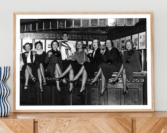 Vintage zwart-witte kunst, vrouwen aan de Speakeasy Bar, wanddecoratie drooglegging
