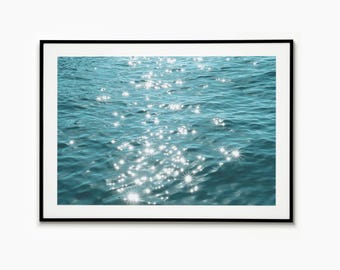Sparkling Ocean Waves Print, Minimalist Coastal Wall Art