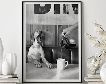Poster "Caffè per cani", stampa in bianco e nero, fotografia vintage, decorazione per la cucina, sala da pranzo, bar.