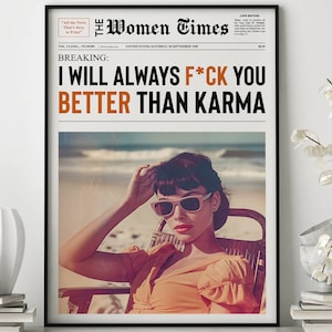 Zeitungsdruck, Karma Zeitungsdruck, Mädchen Wohnheim Raum Kunst, Vintage Mädchen Druck, Wohnheim Druck, Bar Warenkorb Kunst, trendige Wandkunst, Mädchen Wohnheim Dekor