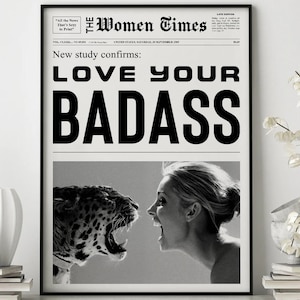 Plakat Badass Women, modny nadruk w gazecie, nadruk Empowering Woman, plakat gazety, plakat feministyczny, nadruk Girl Power, modny nadruk